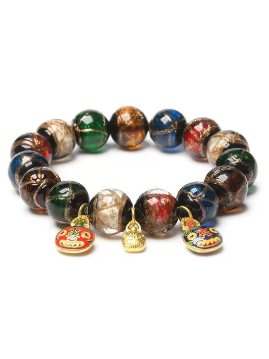Multi-Treasure Fragrant Ash Glass Beads Bracelet Five-Color Orb Swallowing Gold Beast Couple Prayer Beads Bracelet.