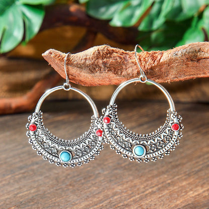 Bohemian Vintage Leaf Shaped Beaded Tassel Earrings with Turquoise