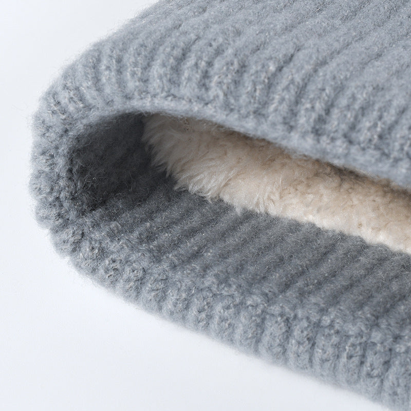 Splicing Striped Padded Knit Pom Beanie