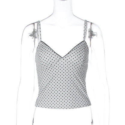 Trendy Polka Dot Cami Top Slim Fit Fashionable Women's Shirt