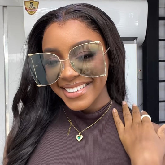 Trendy Oversized Metal Sunglasses UV400 Protection