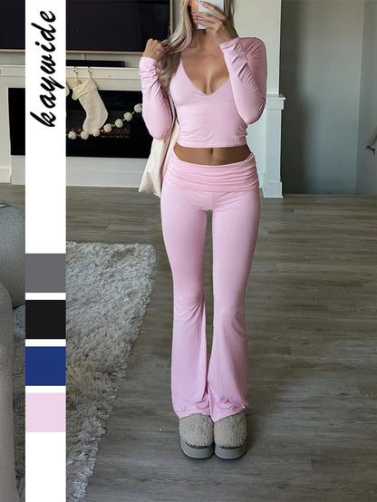 Y2K Sports Style T-Shirt & Long Pants Set for Women