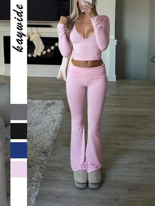Y2K Sports Style T-Shirt & Long Pants Set for Women