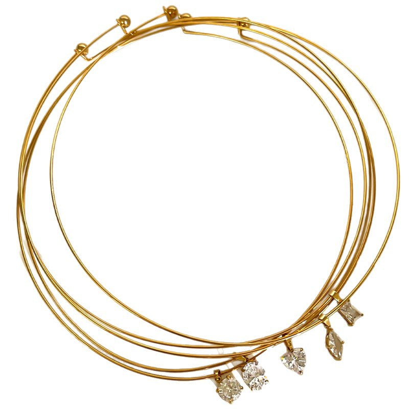 Sparking Zircon Stainless Steel Choker Necklace
