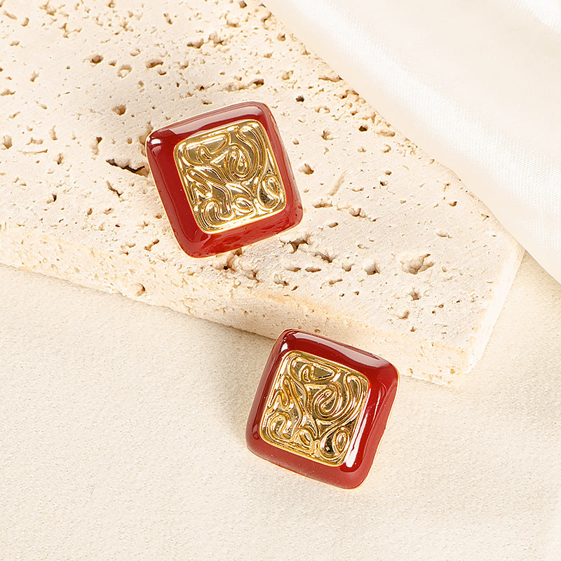French Vintage Style Red Earrings With Silver Pins