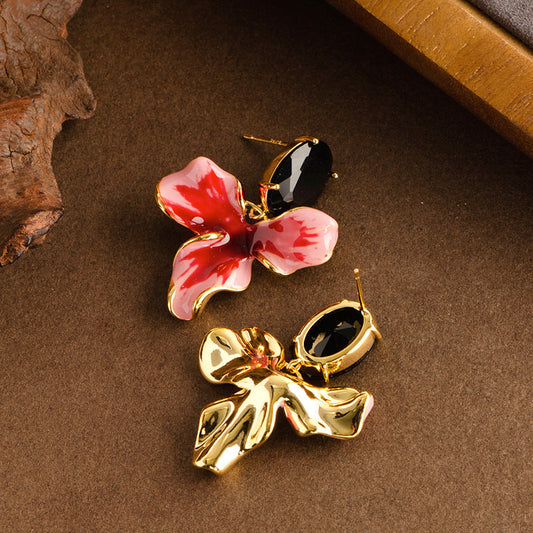 French Vintage Style Floral Drop Earrings With 925 Silver Hooks