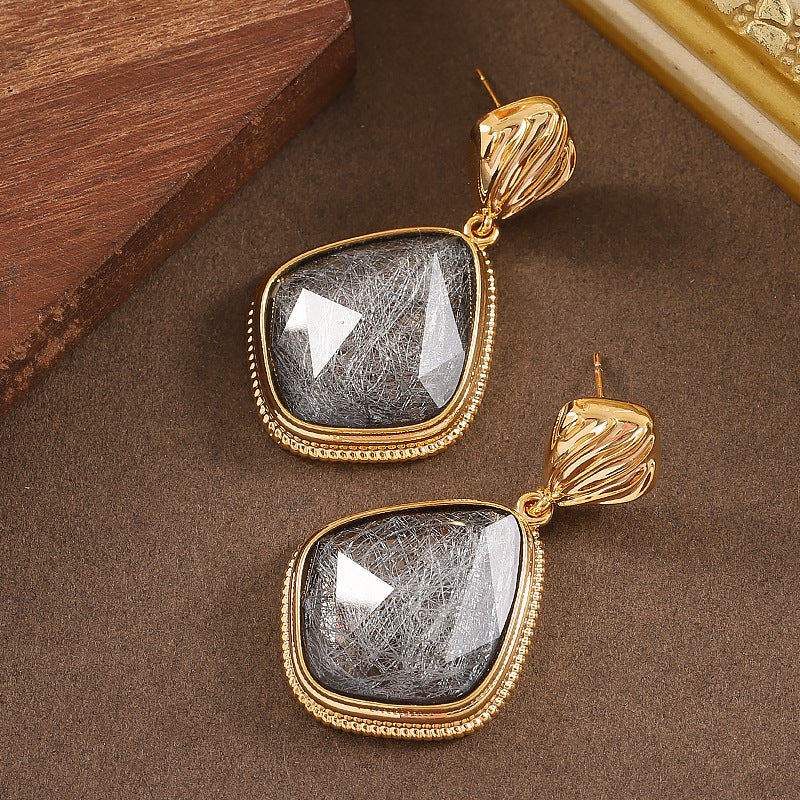 Geometric Resin Earrings Amber Color With Silver Posts