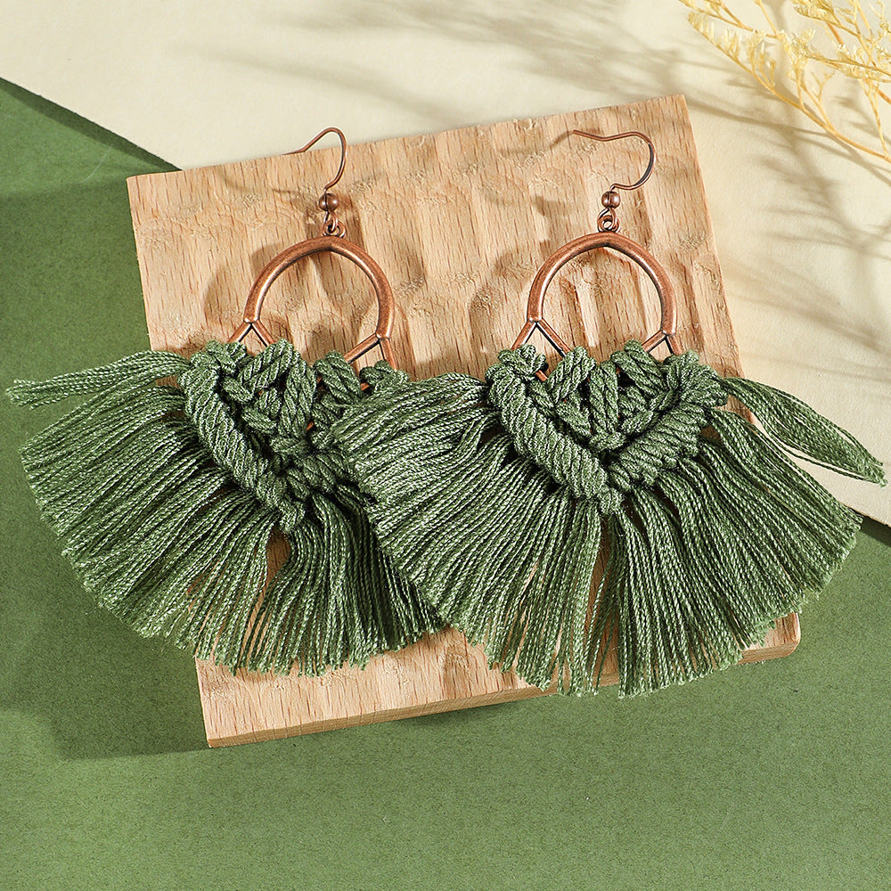 Bohemian Green Forest Earrings Set Artistic Vintage Style Geometric Accessories