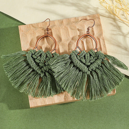Bohemian Green Forest Earrings Set Artistic Vintage Style Geometric Accessories