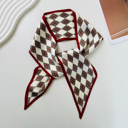 Print Narrow Long Satin Silk-Feel Scarf