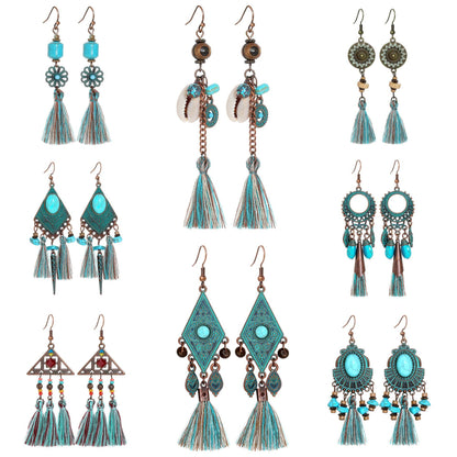Bohemian Style Gemstone Tassel Earrings for Women