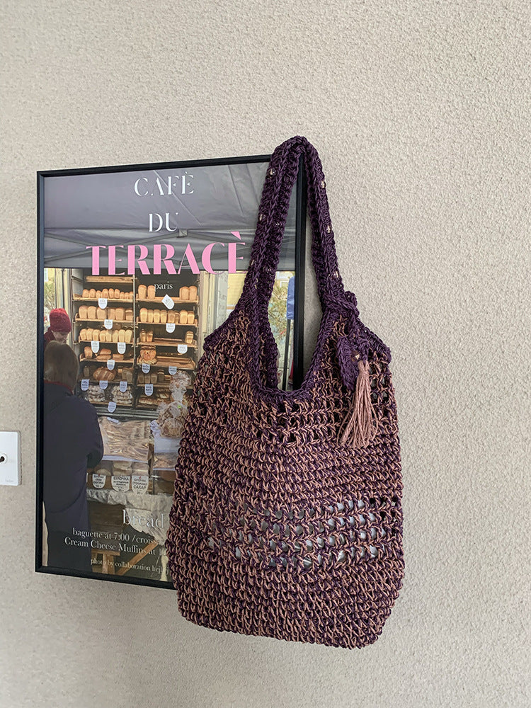 Trendy Woven Straw Shoulder Bag Casual Chic Handheld Purse