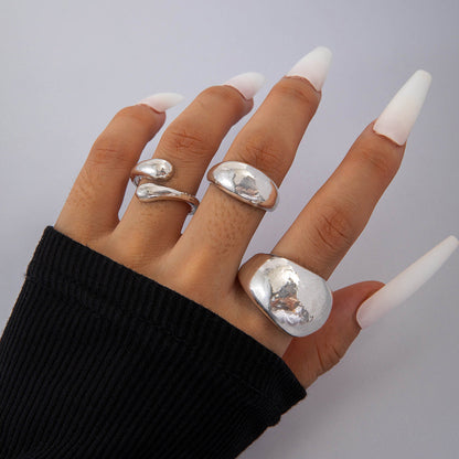 Geometric Metal Lava Line Open Ring Set - 4 Pieces