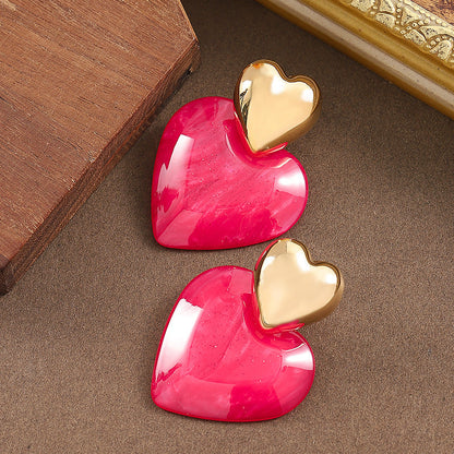 Trendy Heart-Shaped Earrings With Watercolor Design