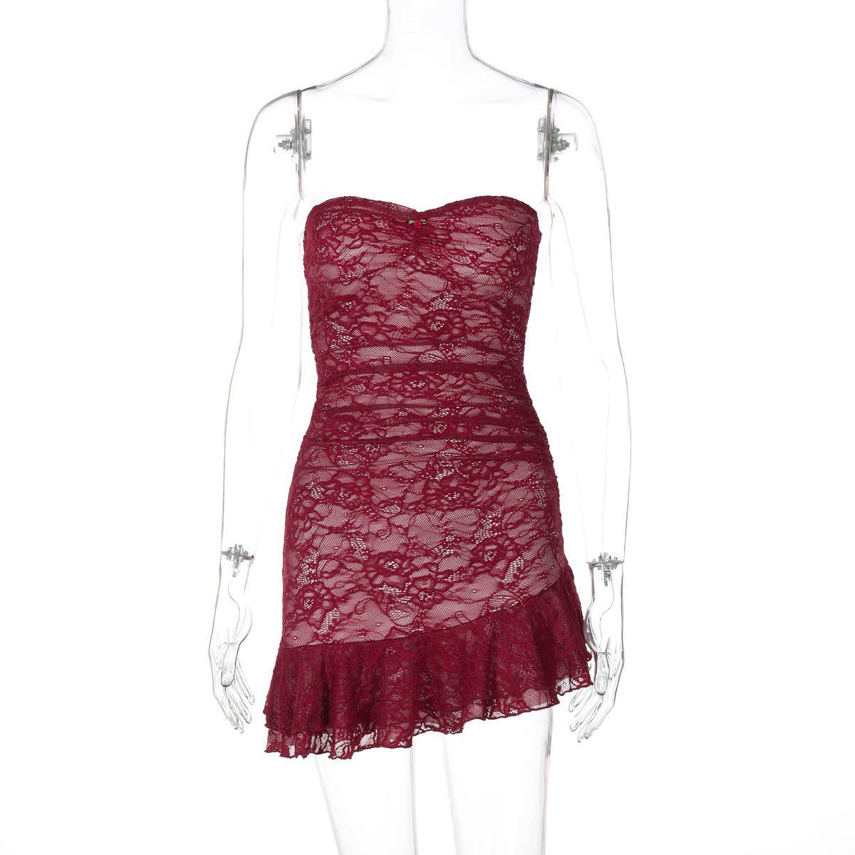 Trendy Lace Bodycon Ruffled Strapless Dress