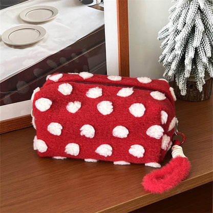 Plush Polka Dots Portable Cosmetic Bag