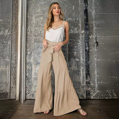Casual Loose Wide Leg Pants With Drawstring High Waist
