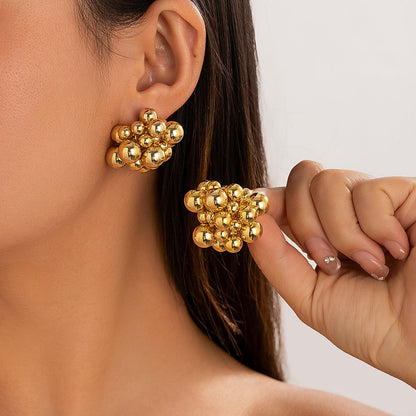 Geometric Metal Bead Earrings Stylish Casual Jewelry