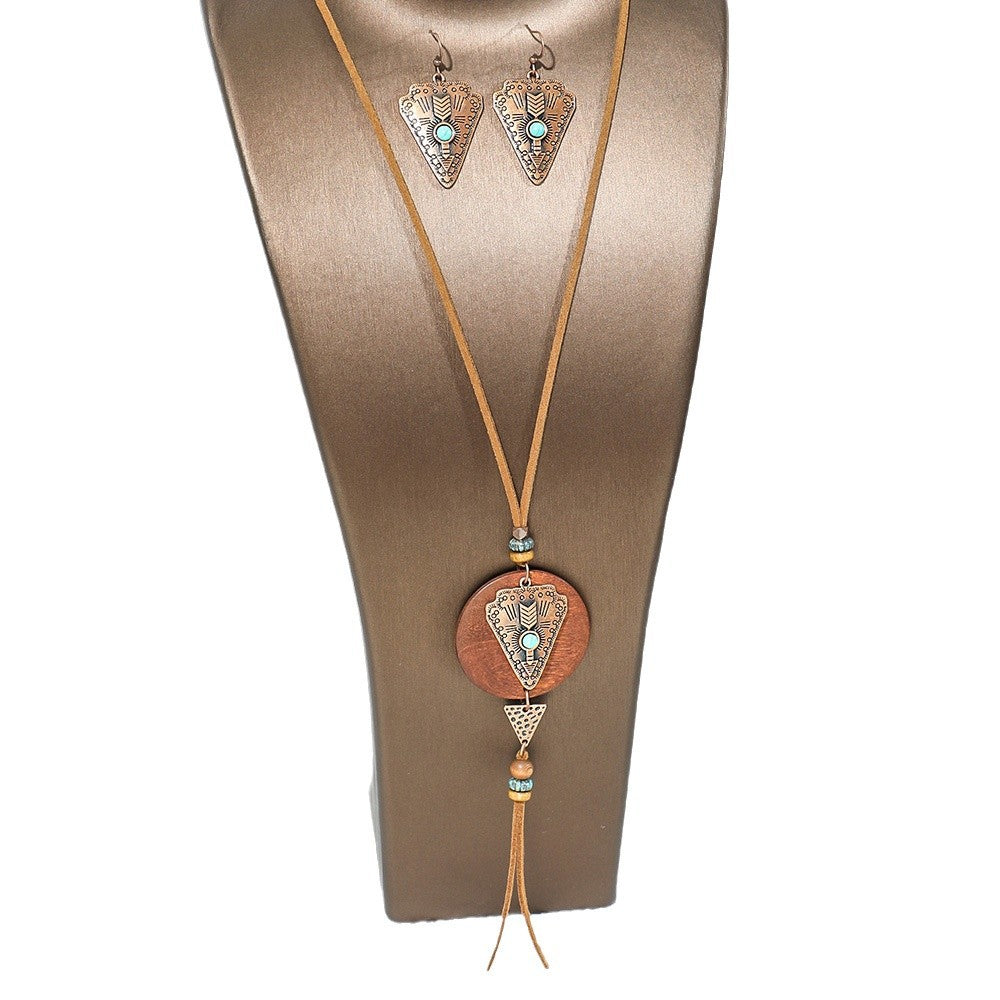 Geometric Pendant Necklace Set Stylish Vintage Alloy Jewelry