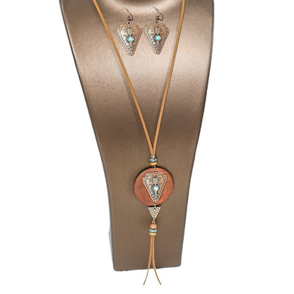 Geometric Pendant Necklace Set Stylish Vintage Alloy Jewelry