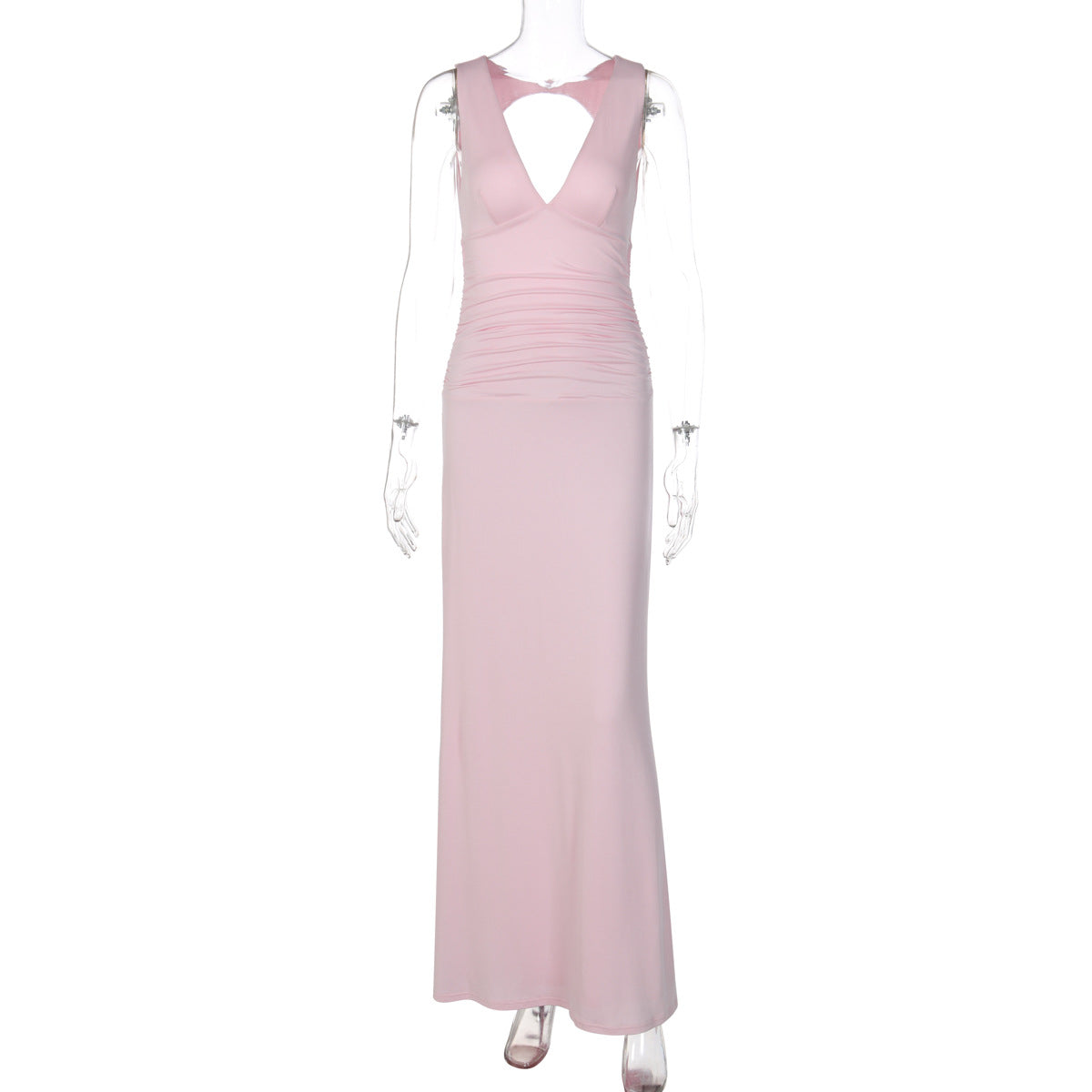 Sexy V-Neck Backless Ruched Bodycon Dress