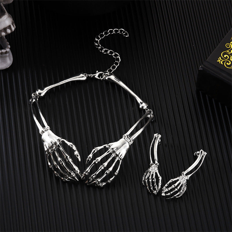 Halloween Stylish Skeleton Skull Claw Necklace