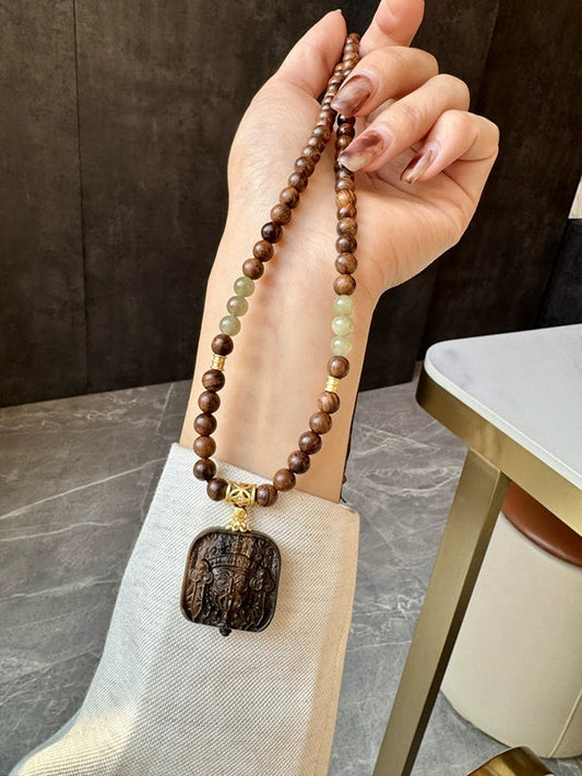 Black Pear With Agarwood Zakiram Pendant Necklace Natural Hetian Jade