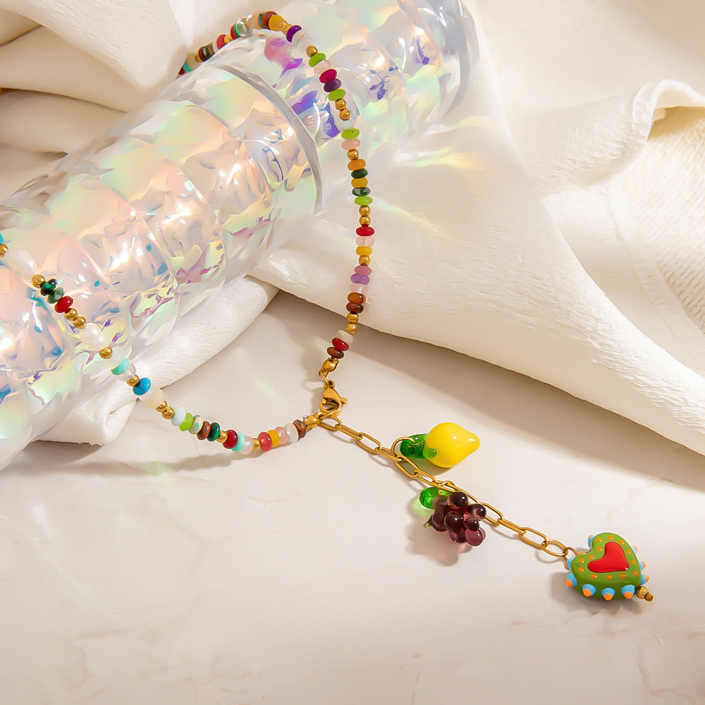 Colorful Geometric Resin Pendant Necklace Stainless Steel Fashion