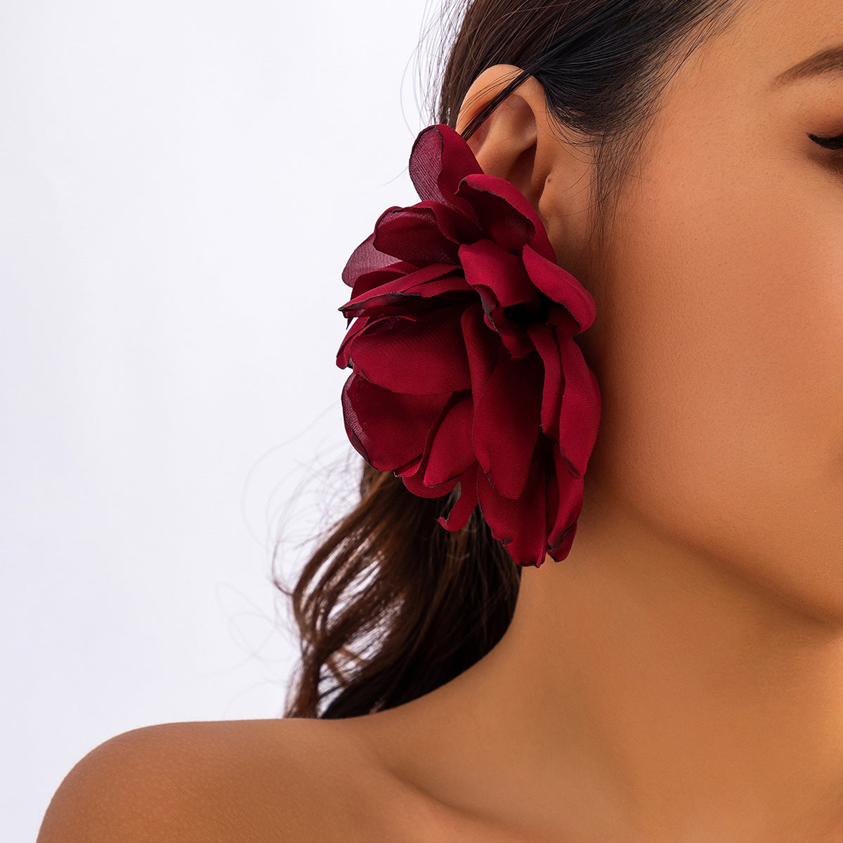Exaggerated Floral Fabric Earrings Stylish Women'S Accessories