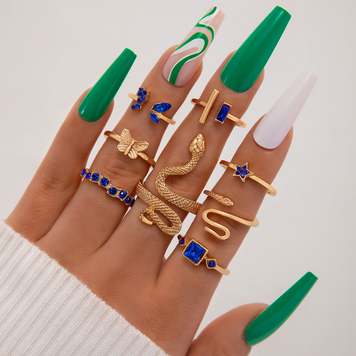 Snake Heart Shaped Gemstone Rings Jewelry Set