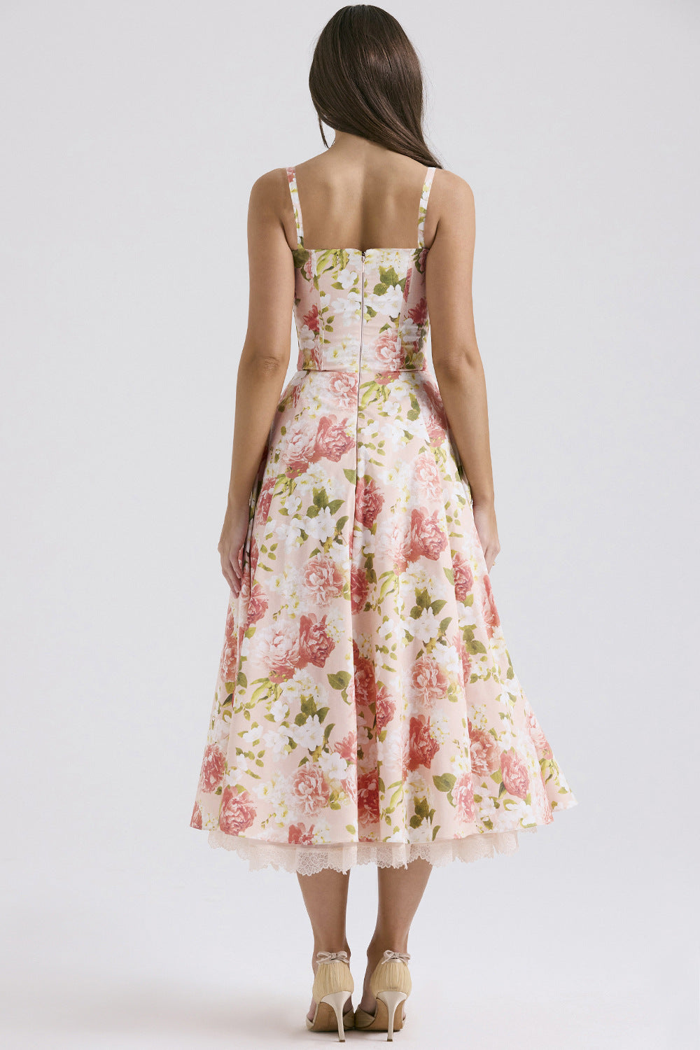 Slim Flower Print Lace Spaghetti Dress