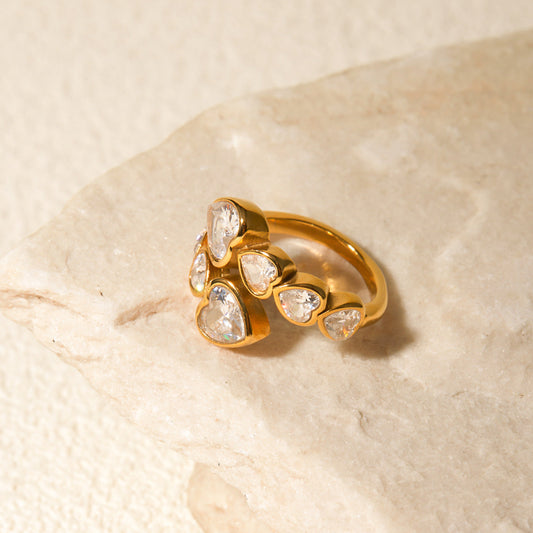 Love Heart Rhinestone Adjustable Ring