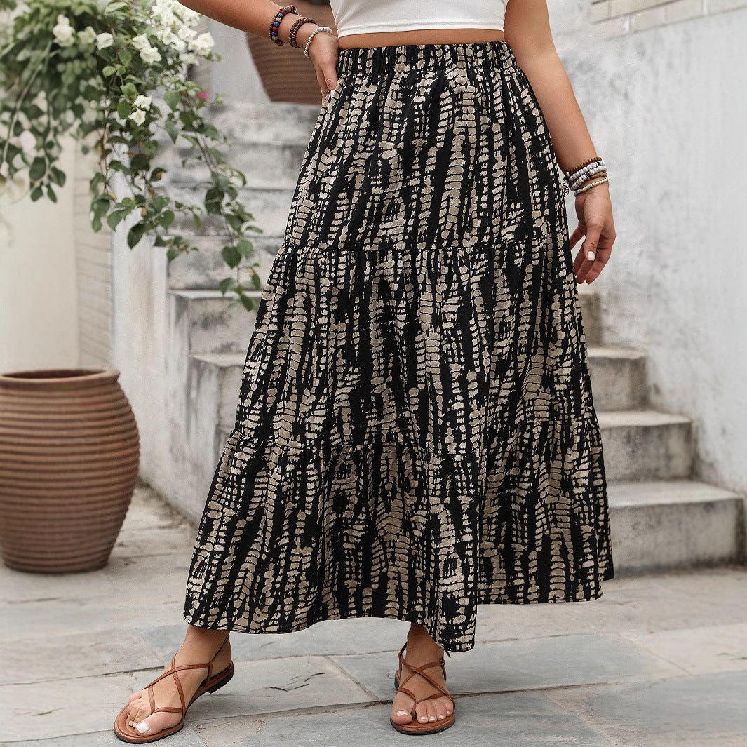 High Waist Striped Maxi Skirt Casual Chic