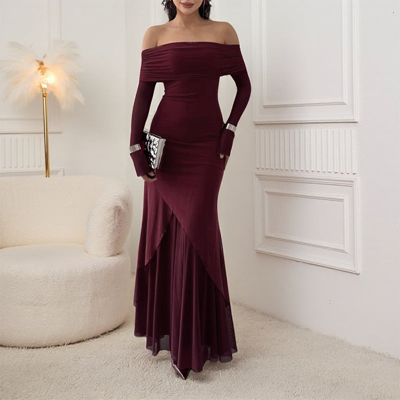 Off-Shoulder A-Line Maxi Dress Elegant Evening Gown