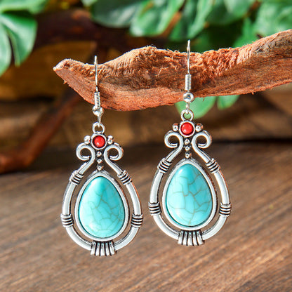 Bohemian Style Turquoise Earrings Set Oval Tassel Dangle Jewelry
