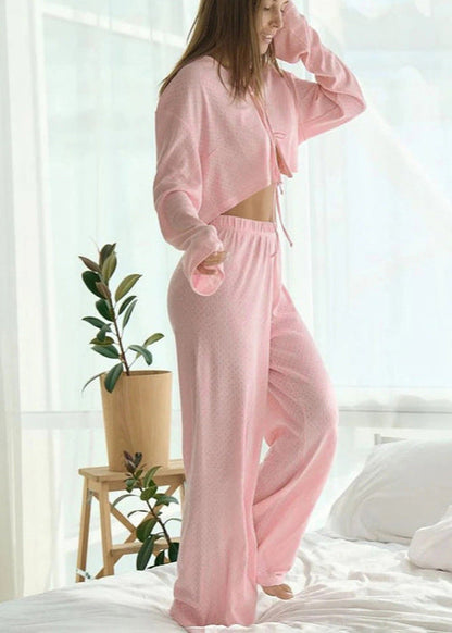 Two Piece Knit Lounge Set With Tie Front