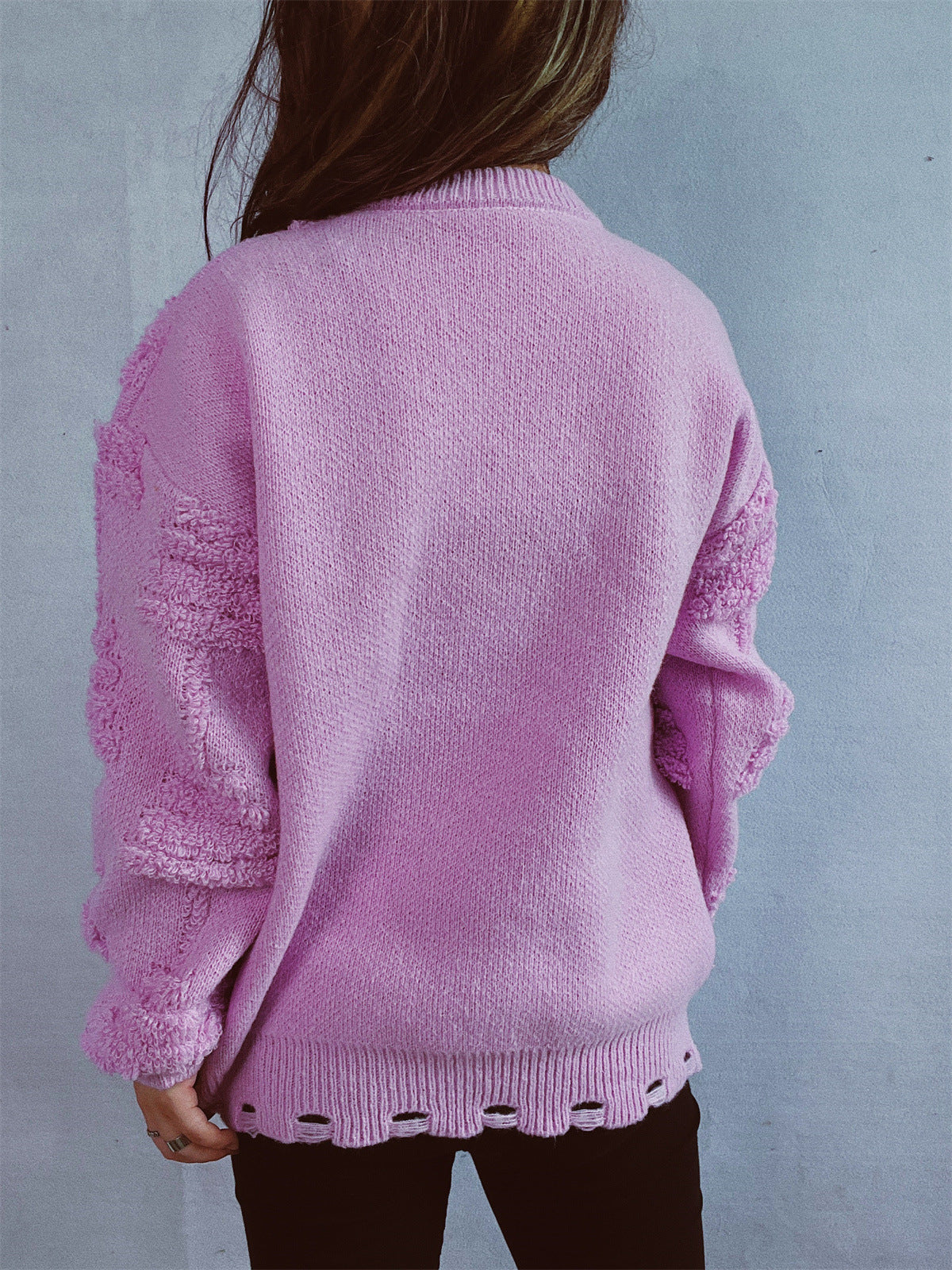 Solid Color Crew Neck Pearl Christmas Sweater