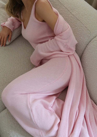 Knit Maxi Dress With Cardigan Set In Powder