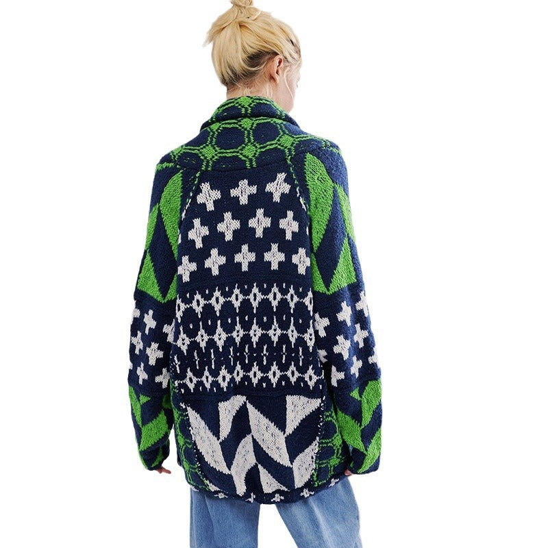 Vintage Floral Print Lapel Collar Loose Cardigan