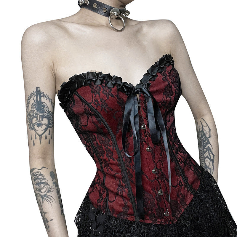 Dark Aesthetic Strapless Lace Crop Top