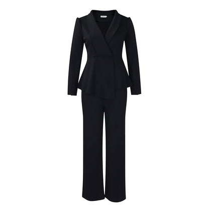 Elegant Ruffle Top And Wide Leg Pants Set For Women