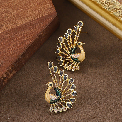 Elegant Peacock Drop Earrings With Crystal Accents