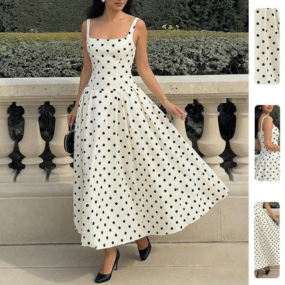 Polka Dot Strapless Maxi Dress Elegant Style