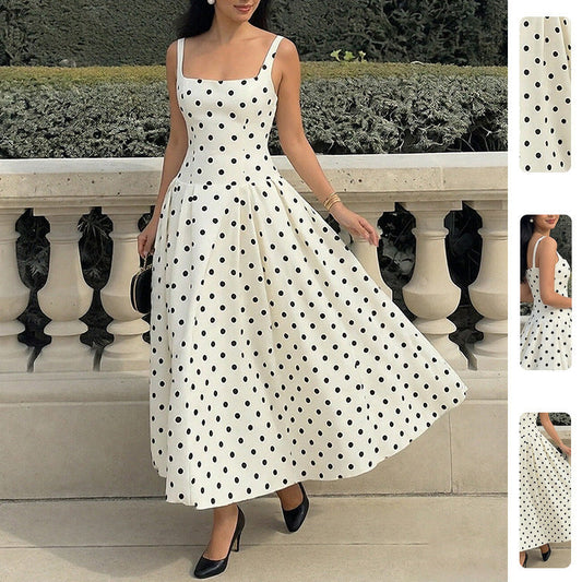 Polka Dot Strapless Maxi Dress Elegant Style