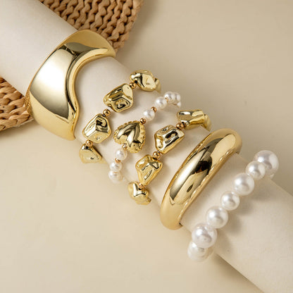 Layered Geometric Statement Cuff Bracelet Set
