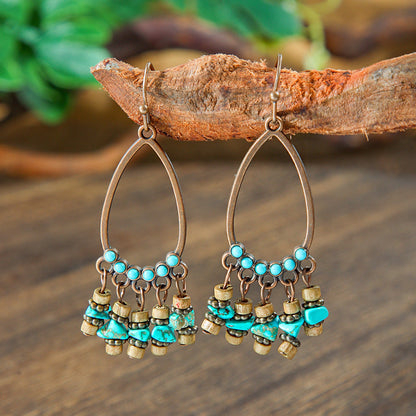 Vintage Geometric Turquoise Drop Earrings Statement Jewelry