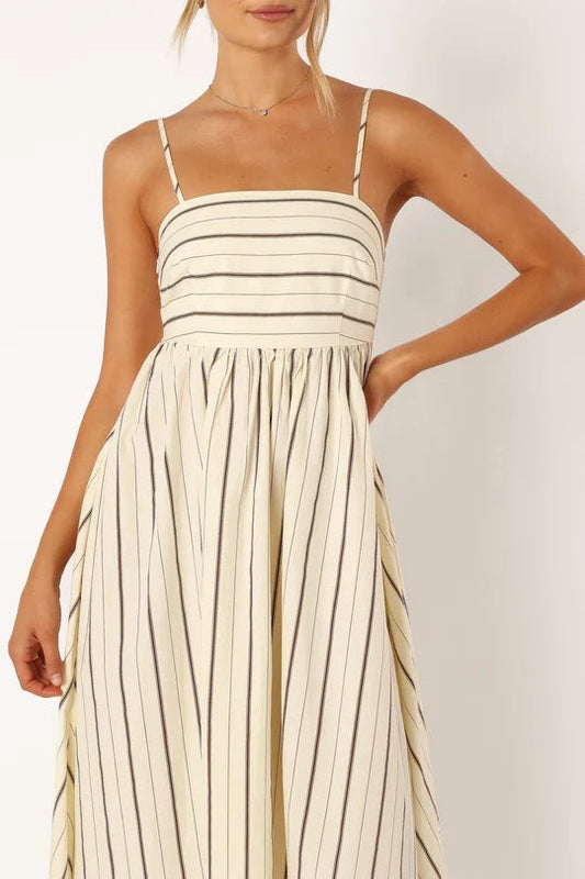 Striped Color Block Backless Spaghetti Dress