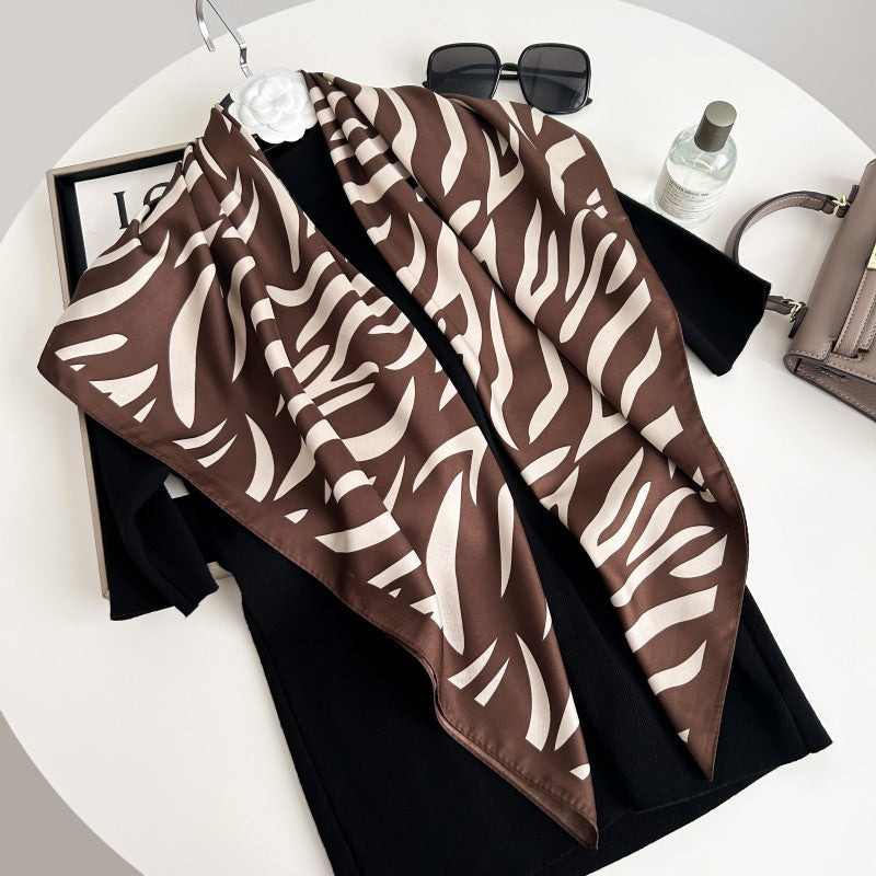 Color Block Print Soft Square Silk Scarf