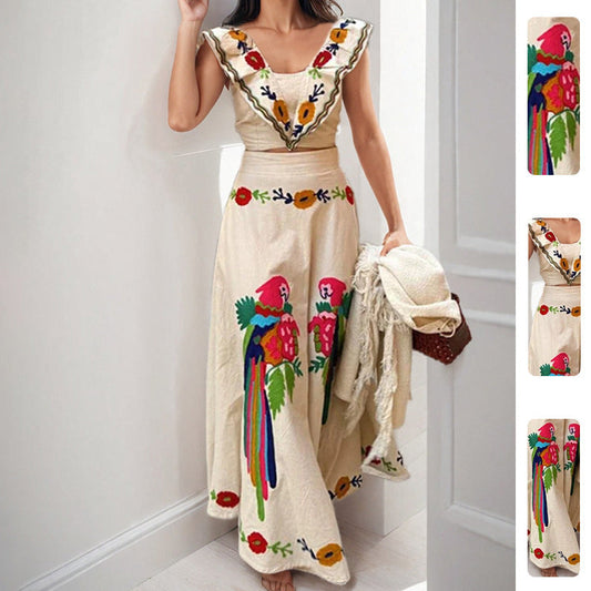 Elegant Floral Print High-Waisted Two-Piece Dress Set