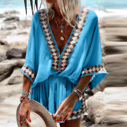 Floral Print Maxi Dress V-Neck Polyester Beachwear